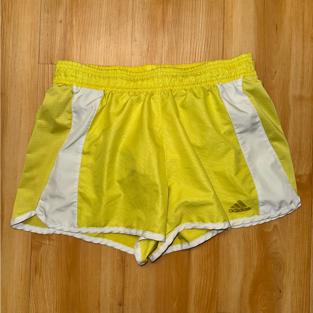 adidas Neon Yellow and White Running Shorts